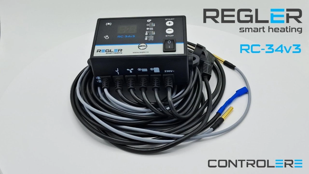 Controler centrala cu puffer Regler RC 34v3, comanda pompa puffer, pompa IC si ventilator, optional termostat de ambient. Video 2188
