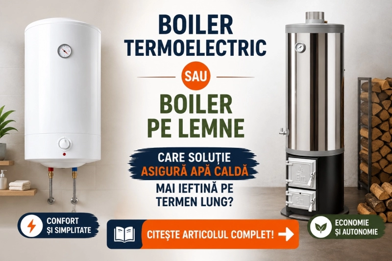 Boiler termoelectric sau boiler pe lemne: care soluție asigură apă caldă mai ieftină pe termen lung?