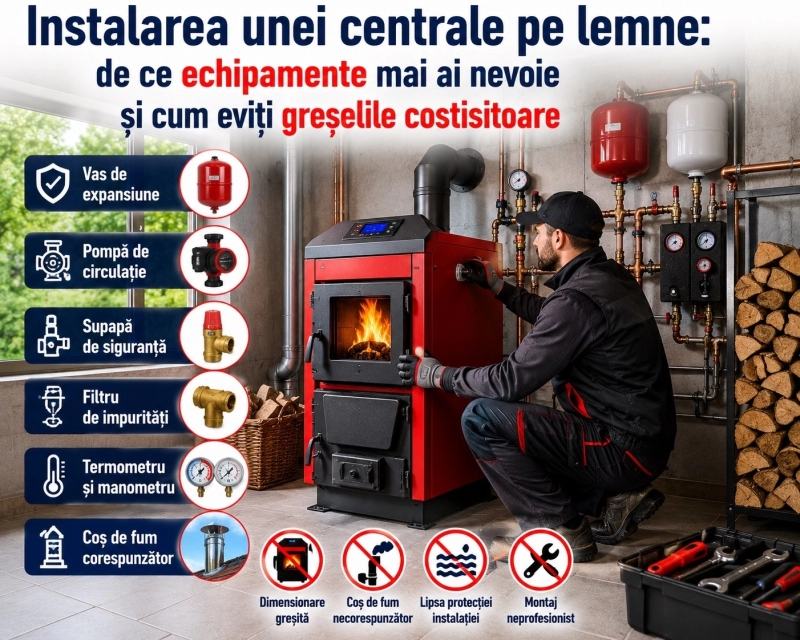 Instalarea unei centrale pe lemne: echipamentele obligatorii și cum evii greșelile costisitoare