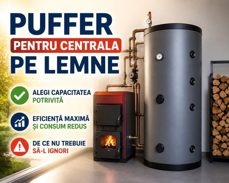 Puffer pentru centrala pe lemne: cum alegi capacitatea potrivita si de ce nu trebuie sa-l ignori
